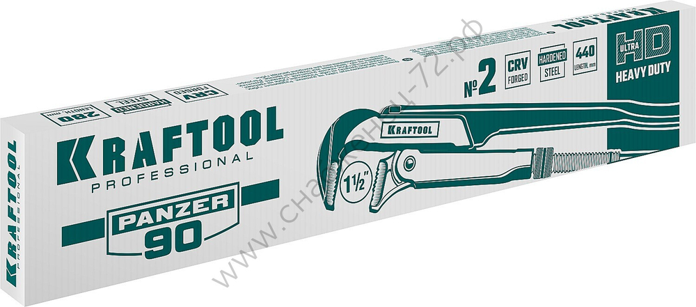 KRAFTOOL PANZER-90, №2, 1.5″, 440 мм, Трубный ключ с прямыми губками (2734-15)
