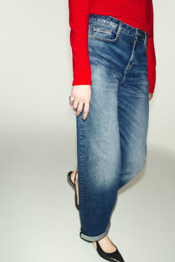 ZARA ДЖИНСЫ Z.07 RELAXED FIT С ВЫСОКОЙ ПОСАДКОЙ И ОТВОРОТАМИ, СИНИЙ