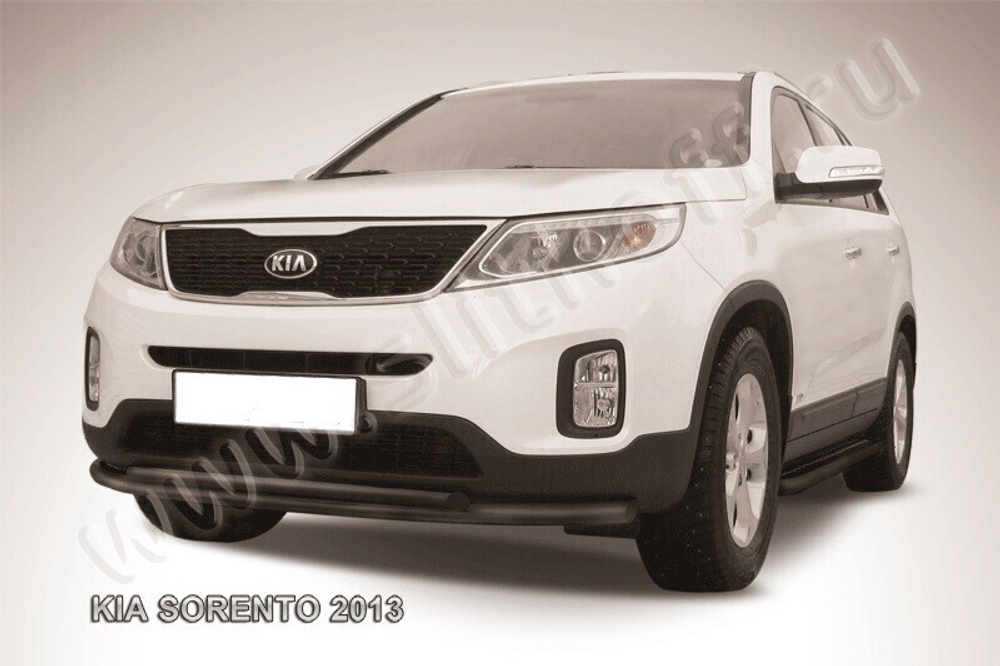 Защита переднего бампера Kia Sorento (2012-2021) d57+d42 радиусная черная