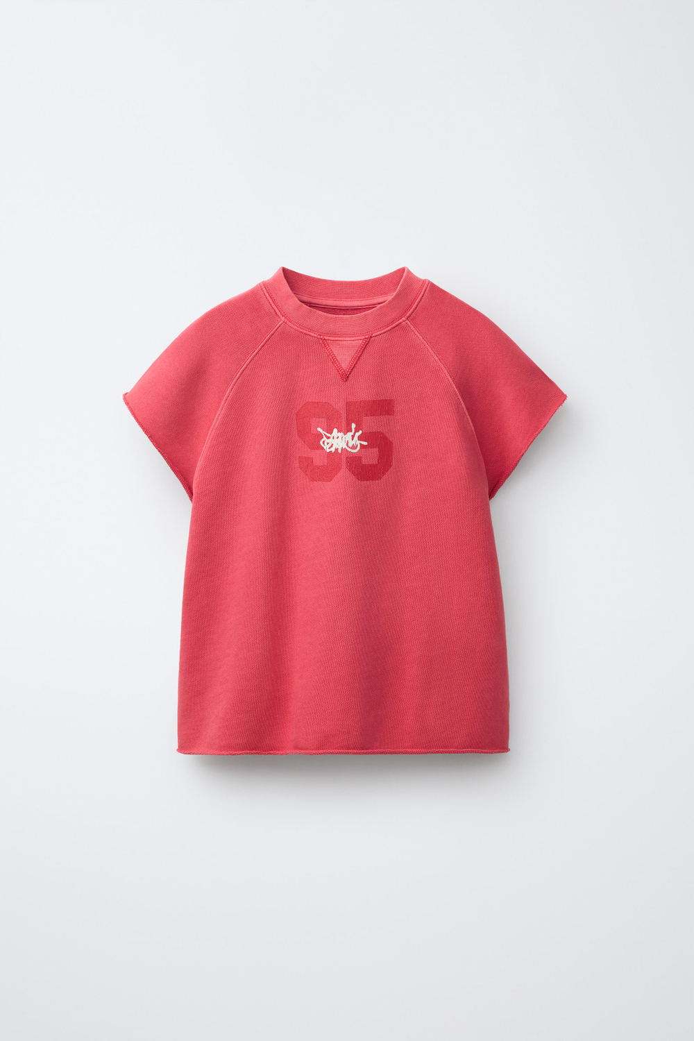 ZARA ФУТБОЛКА С ЦИФРАМИ И ГРАФФИТИ, НАСЫЩЕННЫЙ КРАСНЫЙ