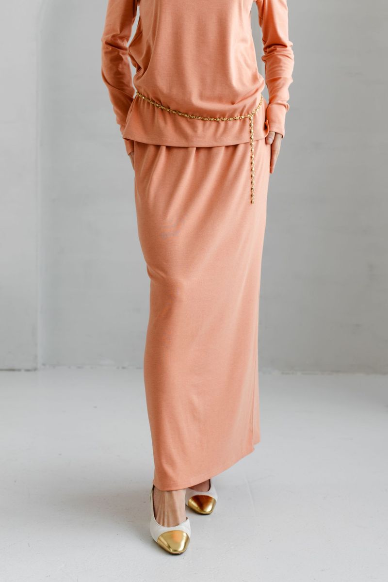 Юбка из трикотажа на резинке коралловая