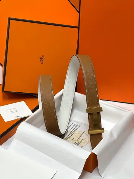 Двусторонний ремень Hermes, Коричневый/белый