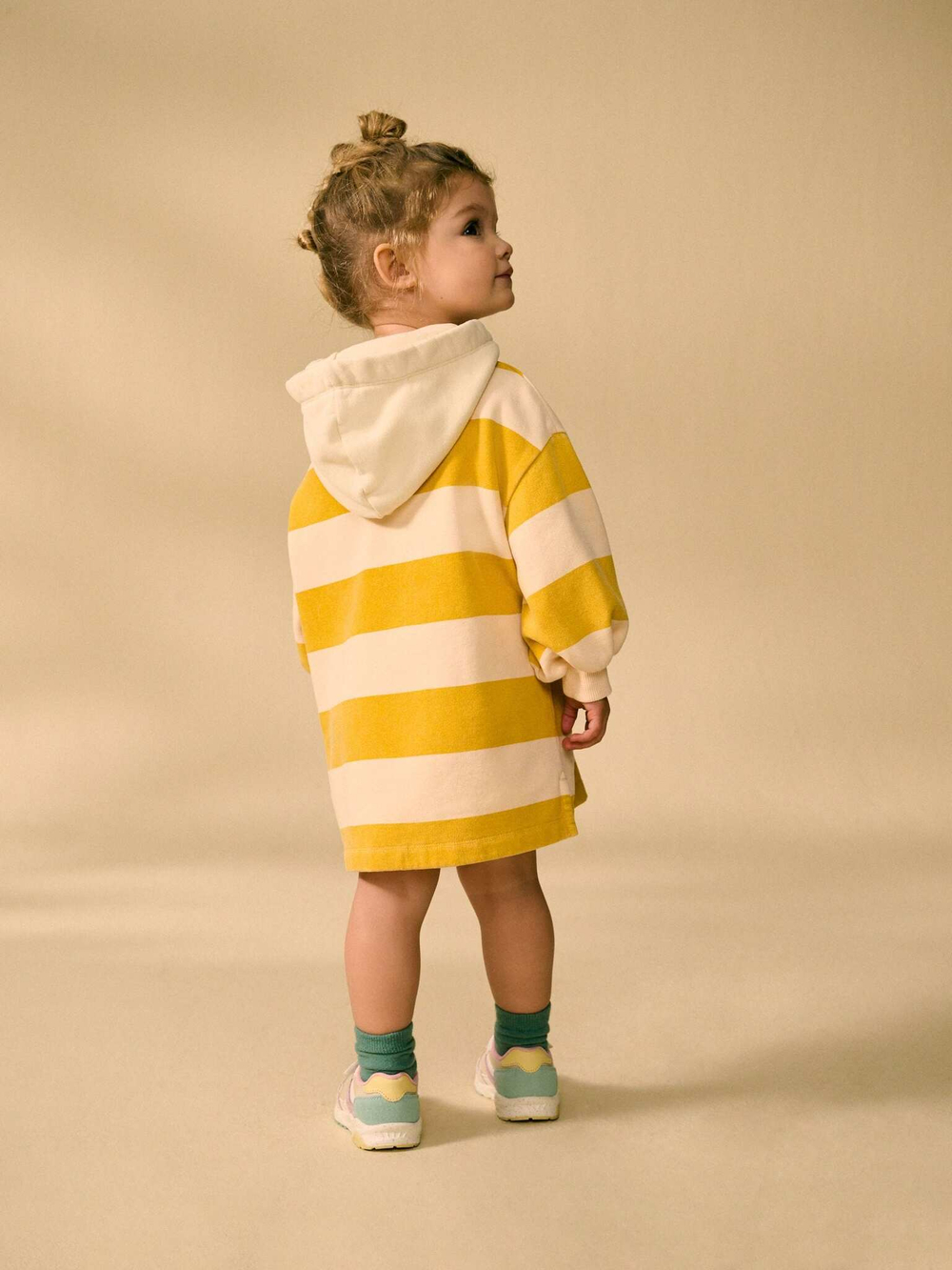 Толстовка удлиненная с капюшоном для девочки Next E54-806, Бежевый, Горчичный