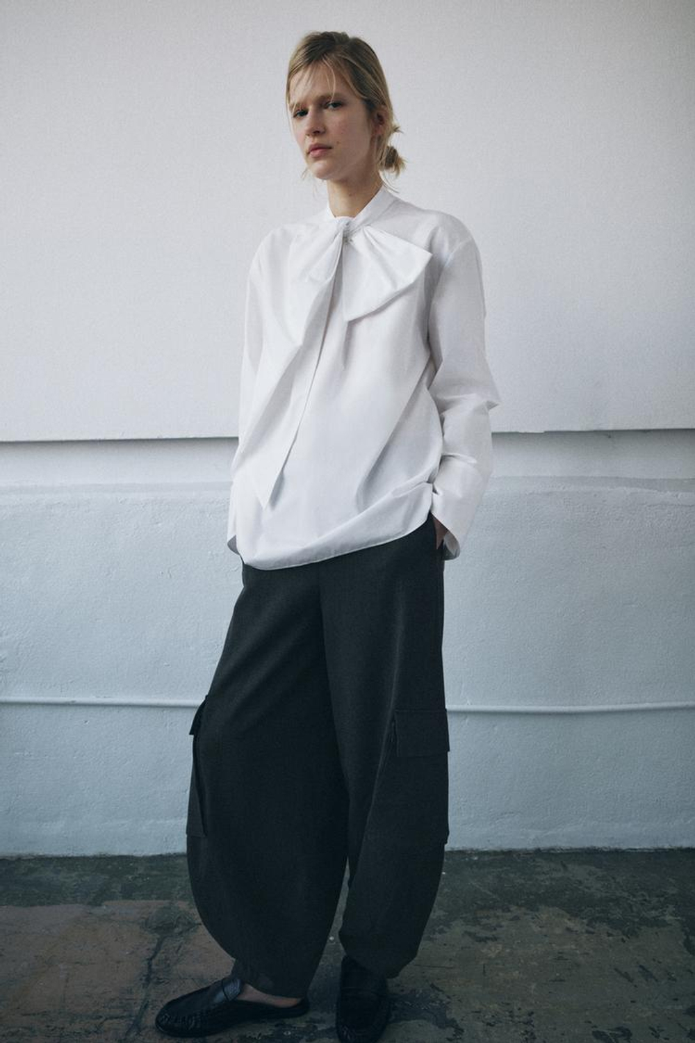 ZARA РУБАШКА ИЗ ПОПЛИНА С ЗАВЯЗКАМИ — ZW COLLECTION, БЕЛЫЙ