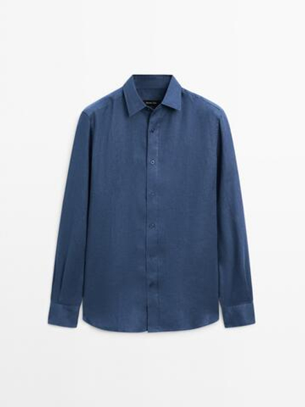 Massimo Dutti Рубашка приталенного кроя из 100% льна, синий