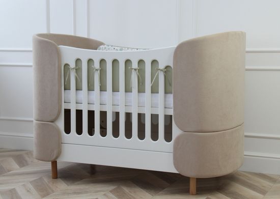 Мягкие бортики для кроватки KIDI soft "Зайчики с желудями" (фисташковый, сатин)