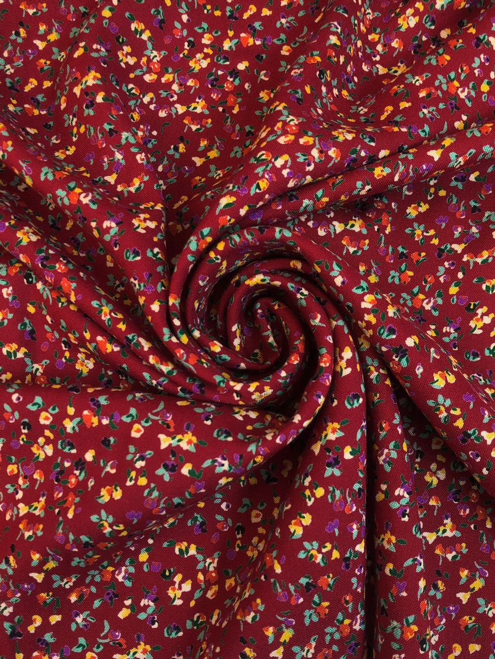 Штапель принт цветы мелкие на бордовом D8C2