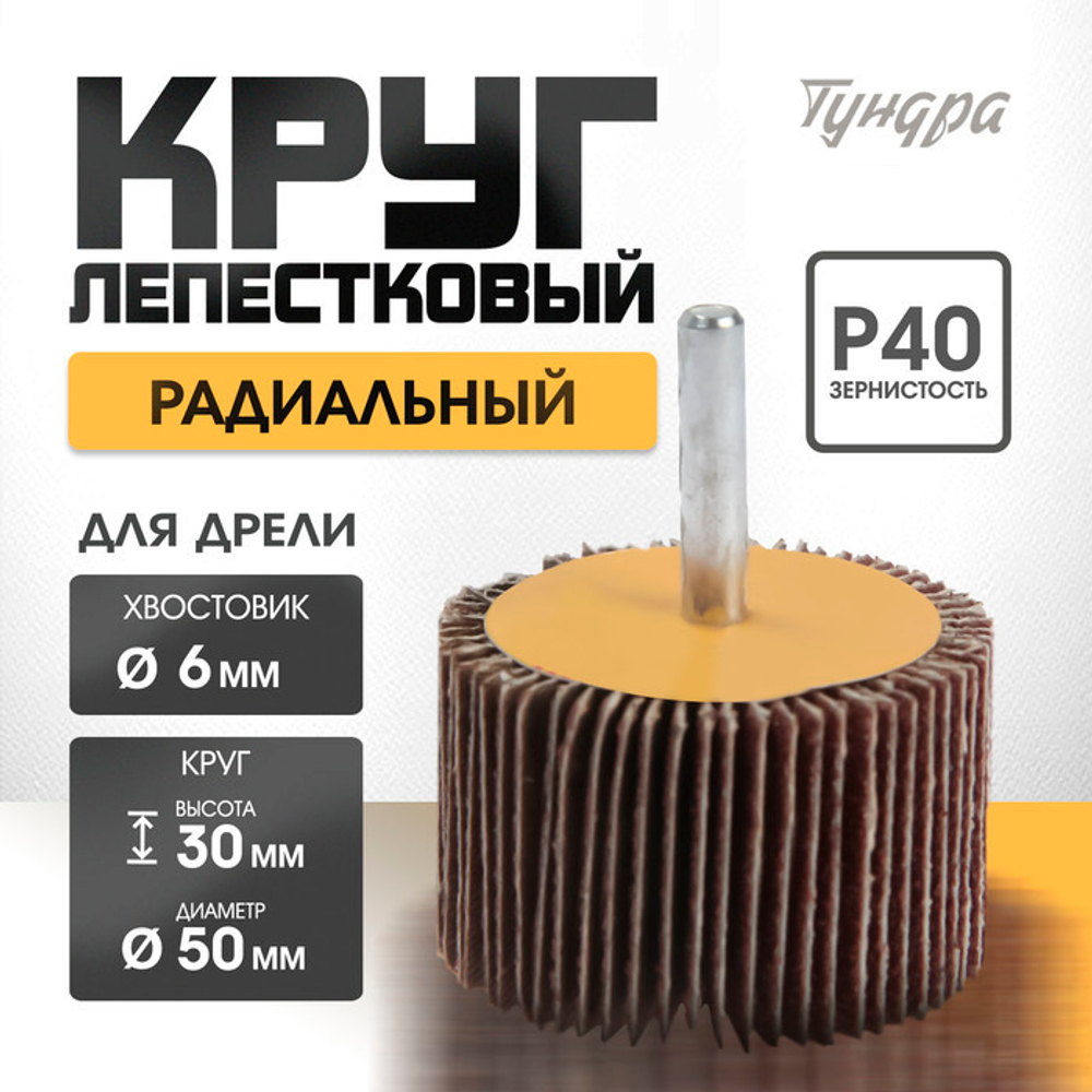 Круг лепестковый радиальный ТУНДРА, 50×30×6 мм, Р40
