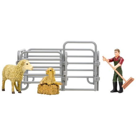 Игрушки фигурки в наборе серии "На ферме",  6 предметов (фермер, 2 овцы, ограждение-загон, инвентарь)