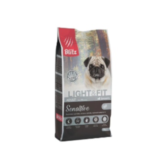Сухой корм для собак Blitz Adult LIGHT&FIT с индейкой Sensitive для взрослых всех пород с лишним весом, 15 кг