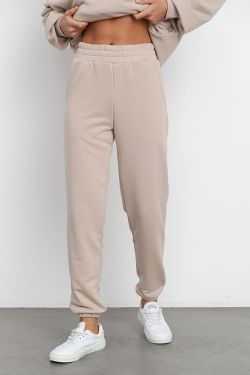 Свободные джоггеры без начеса из премиум футера серо-бежевого цвета