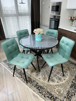 Круглый стеклянный раздвижной стол и стулья "ГУЧИ" тиффани