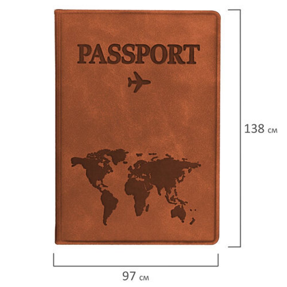 Обложка для паспорта "Passport Map", мягкая экокожа, коричневая, STAFF, 238876