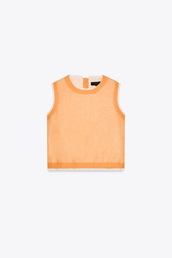 ZARA ДВУХСЛОЙНЫЙ ТРИКОТАЖНЫЙ ТОП ИЗ СМЕСОВОГО ЛЬНА, ОРАНЖЕВЫЙ