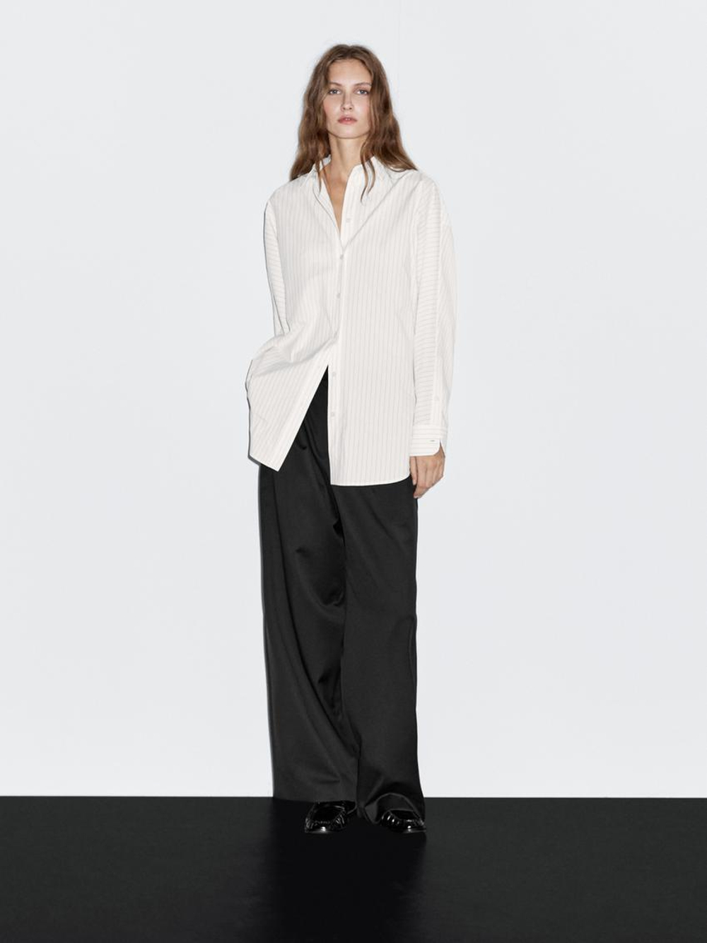 Massimo Dutti Рубашка в полоску с рукавами «летучая мышь», белый