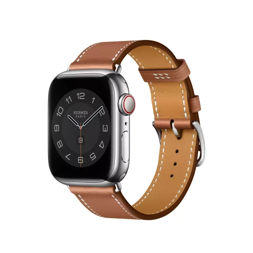 Apple Watch Series 8 Hermes 45mm, классический кожаный ремешок коричневого цвета
