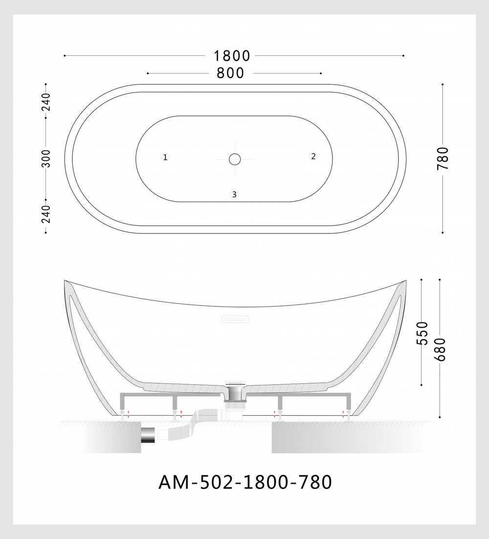 Акриловая ванна ARTMAX AM-502-1800-780 отдельностоящая со сливом-переливом ,сифон в комплекте