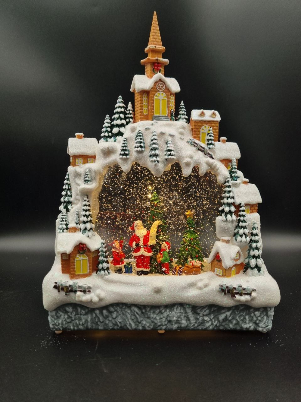 Фонарь Домик новогодний светящийся музыкальный сеть/батарейки QW19