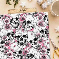Ткань кулирная гладь розовые черепа