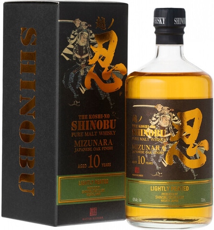 Виски Shinobu Lightly Peated Pure Malt 10 Years Old Mizunara Japanese Oak Finish gift box, 0.7 л.