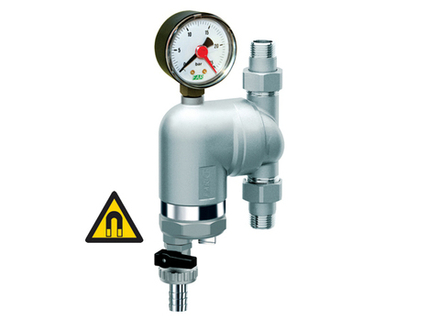 Фильтр с поворотным соединением, 1/2", НР-НР, 100 мкм, с магнитной вставкой, с манометром, Tmax: 95 °С, 25 бар FAR
