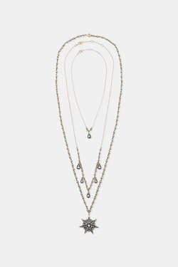 ZARA НАБОР ИЗ 3 ОЖЕРЕЛИЙ С КРИСТАЛЛАМИ И ЗВЕЗДАМИ, ЗОЛОТИСТЫЙ