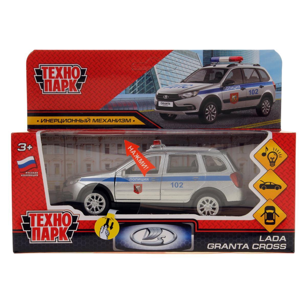 Модель ин. мет. "Lada granta cross 2019 полиция" 12см, свет/звук, серебр. GRANTACRS-12SLPOL-SR