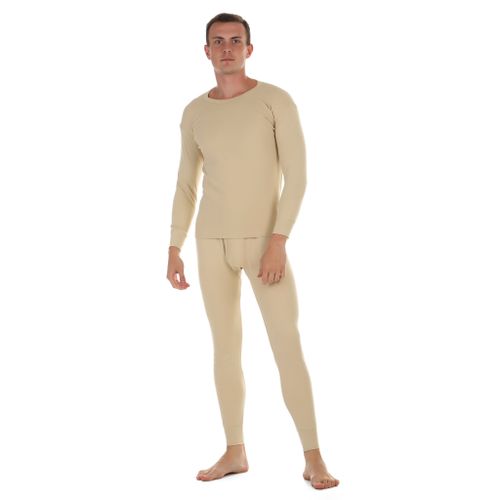 Мужской комплект нательного белья (лонгслив и кальсоны) бежевый утепленный QianBA