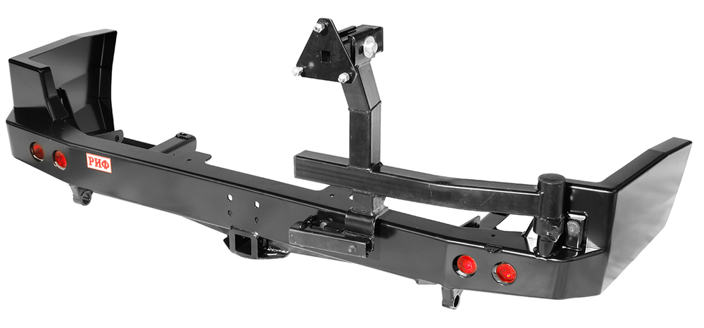 Бампер силовой задний Nissan Patrol Y61 2004+ с квадратом под фаркоп, калиткой и фонарями РИФ