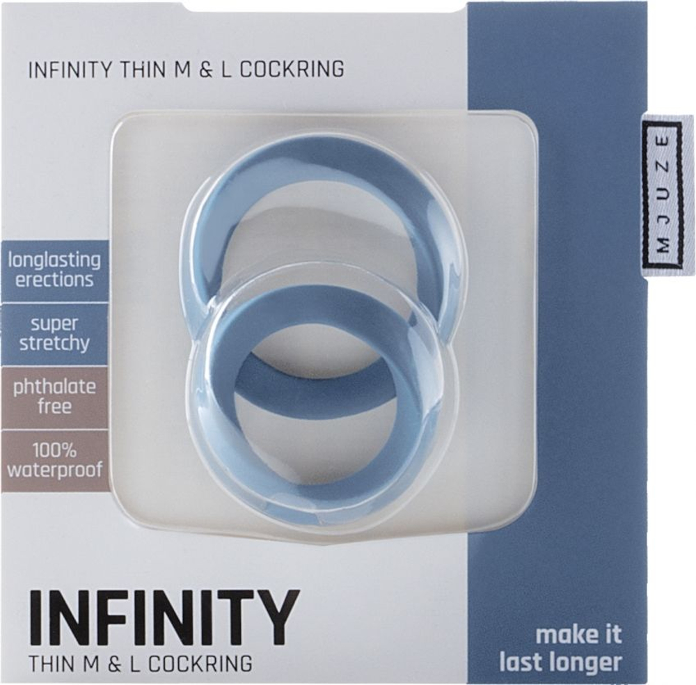 Набор из 2 синих эрекционных колец разного размера Infinity Thin M and L Cockring (Цвет: синий)