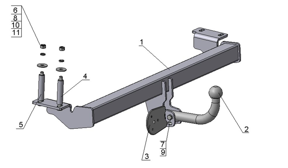 Фаркоп для Toyota RAV4 3/5 дверей 2000-2006, Chery Tiggo 2006-2014, Vortex Tingo 2010-2013 Тип шара: A. Нагрузки: 1000/50 кг, TY 16