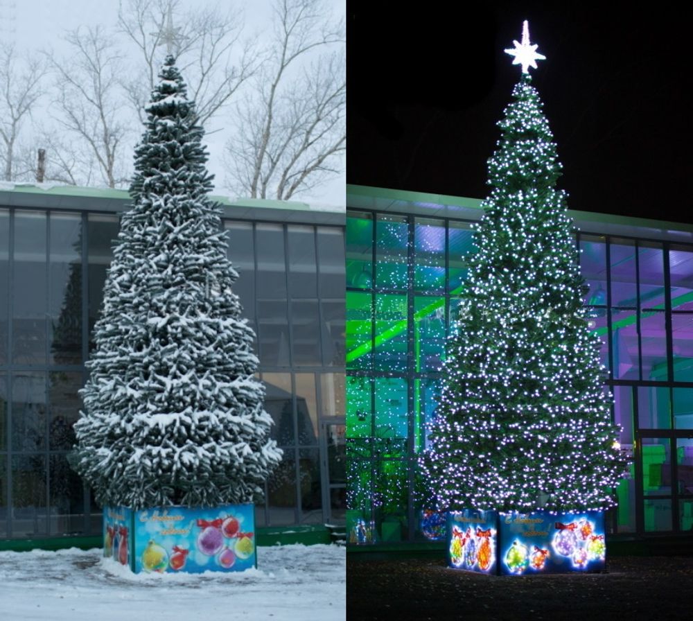 Светящееся ограждение и подиум для большой елки