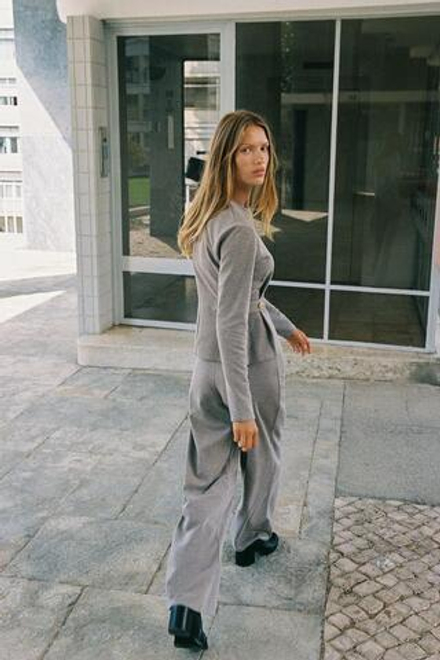 ZARA БРЮКИ ИЗ САРЖИ С ПУГОВИЦАМИ, СЕРО-КОРИЧНЕВЫЙ