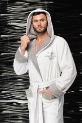 Халат мужской STEVEN с капюшоном Белый/серый "Polens"