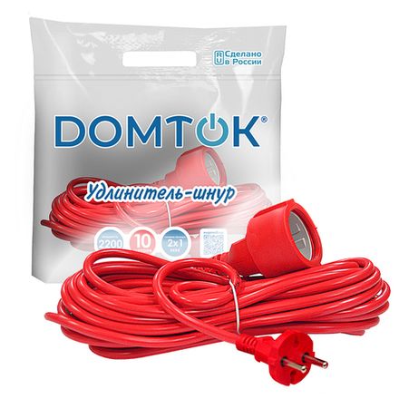 Удлинитель-шнур "DOMTOK" ПВС 2*1, 2,2кВт, б/з 10м (1/30)