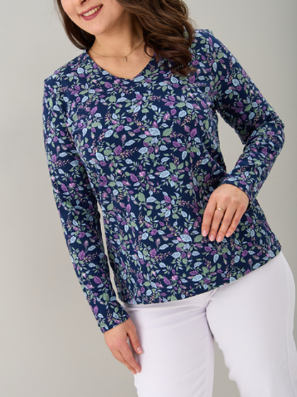 Лонгслив ЛНкл-080/синий-листьярозочка