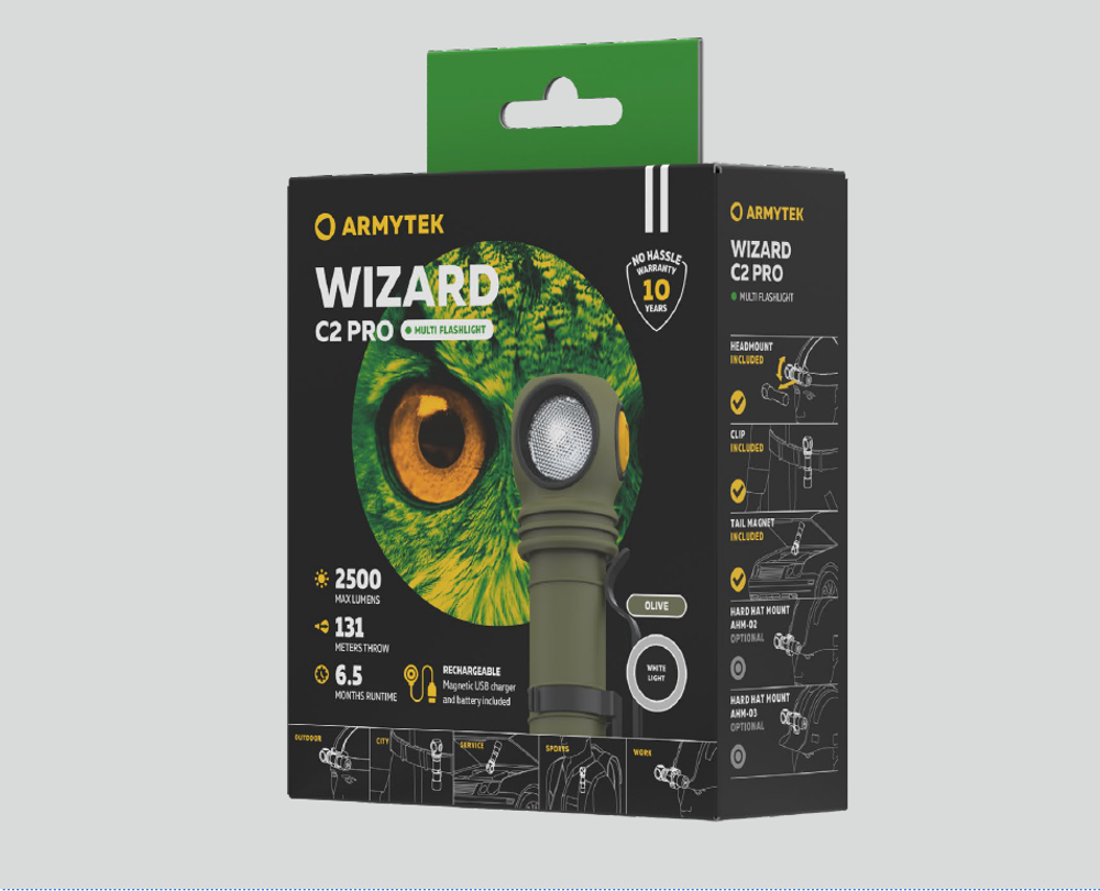 Фонарь Wizard C2 Pro Magnet USB Белый Armytek, песочный