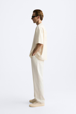 ZARA ФУТБОЛКА С РЕЛЬЕФНОЙ НАДПИСЬЮ, ЖЕЛТОВАТО-БЕЛЫЙ