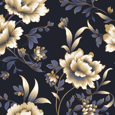 Роскошные золотые цветы на темно-синем фоне