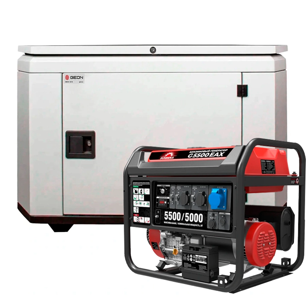 Генератор бензиновый SUNREKA G5500EAX с кожухом Geon 1200 RAL 7035