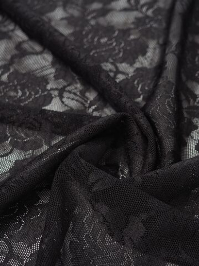 Сетка эластичная черная с цветочным принтом ОТРЕЗЫ