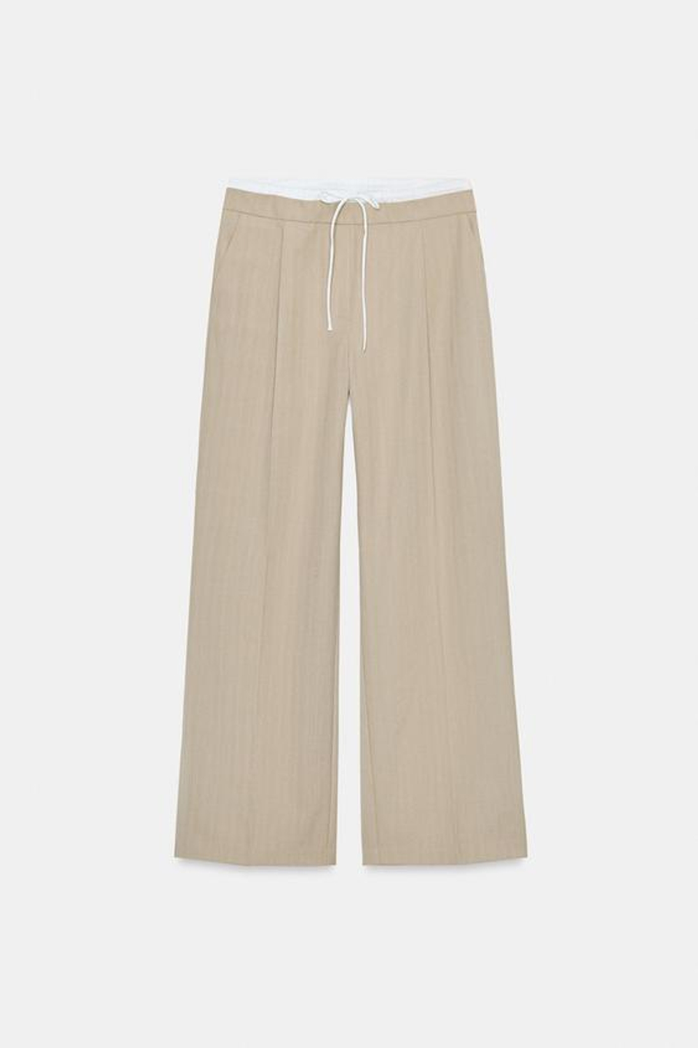 ZARA БРЮКИ С ШИРОКИМИ ШТАНИНАМИ И ДВОЙНЫМ ПОЯСОМ, ПЕСОЧНЫЙ