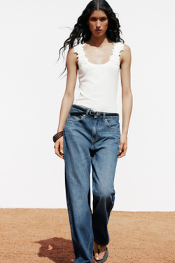 ZARA ТОП ИЗ КРУЖЕВА КРОШЕ С БРЕТЕЛЯМИ, БЕЛЫЙ