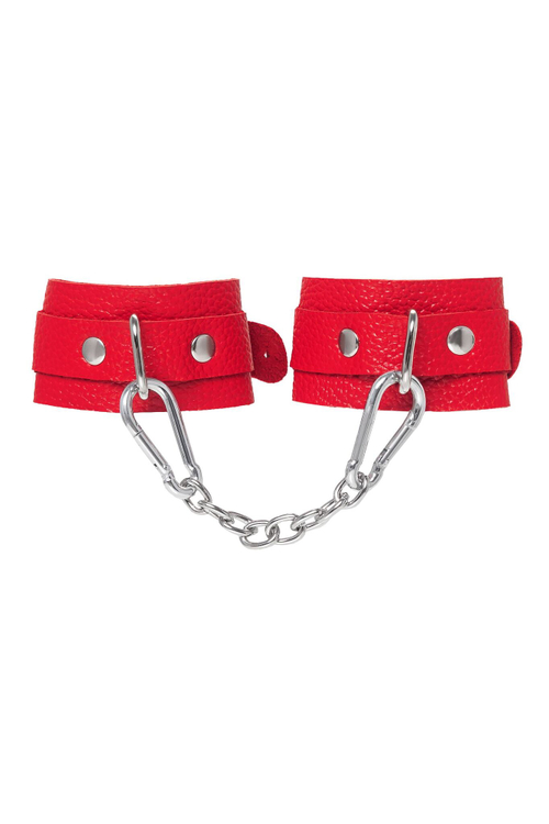 Красные кожаные наручники-браслеты со скруглёнными углами