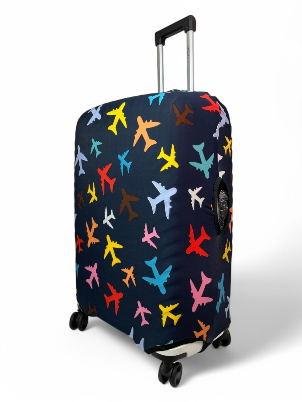 Чехол на чемодан 28", цвет чёрный/разноцветный, Самолетики