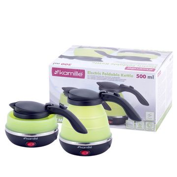 Чайник электрический 0,5 л. силиконовый складной Kamille KM-1723 зелёный с чёрным