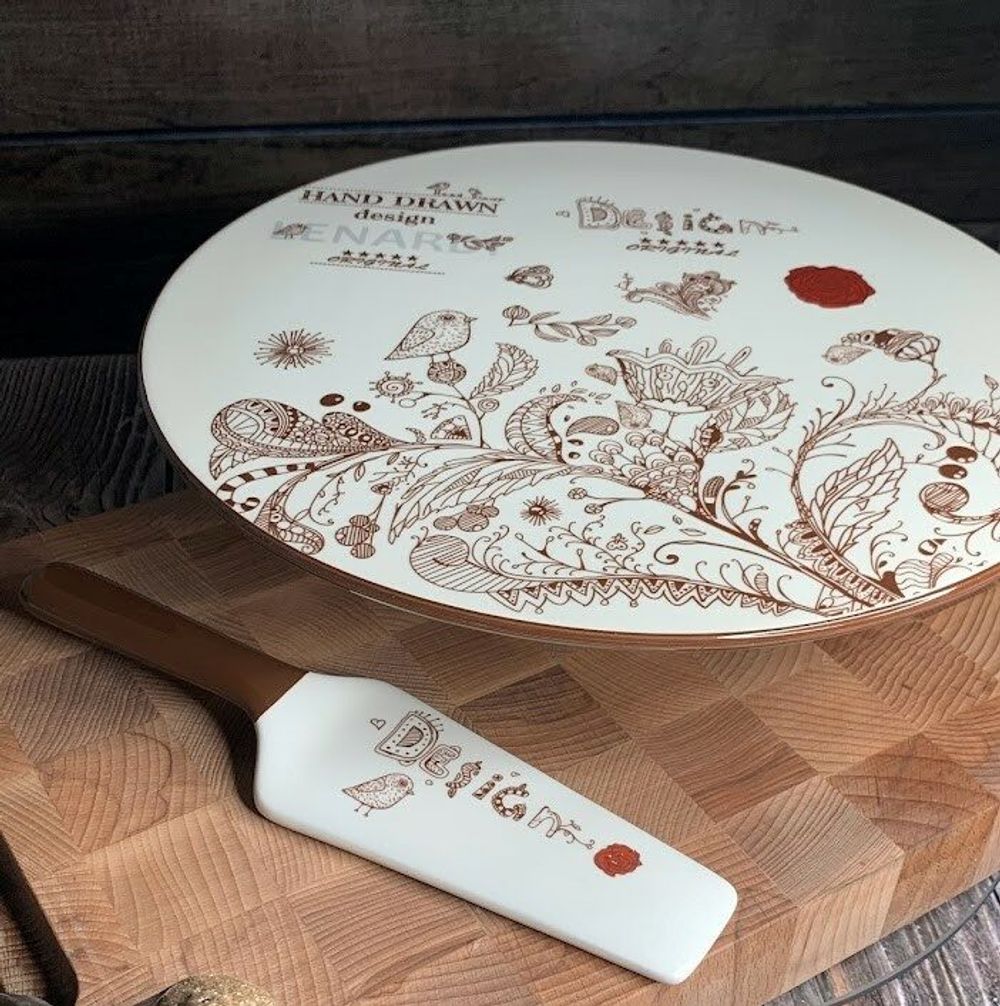 Lenardi 110397 Тортовница 32 см с лопаткой ПТИЧИЙ ДВОРИК в под.уп.(х4)