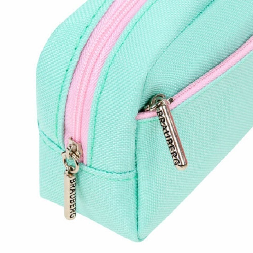 Пенал мягкий прямоугольный 2 отделения 210*100*50 Brauberg Pastel, мятный, ткань