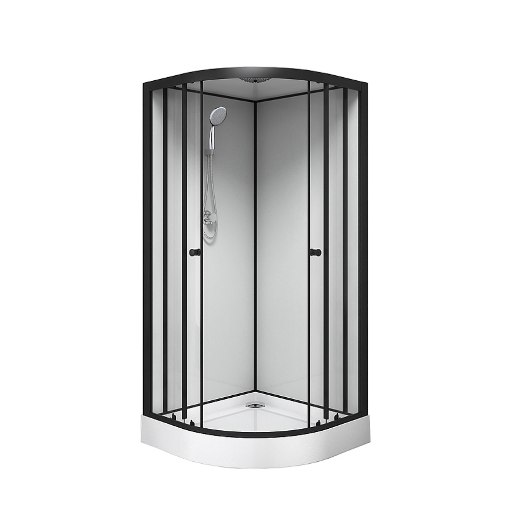 Душевая кабина Loranto NEO 90x90x(190+15) с низким поддоном 15см, прозрачное закаленное стекло 5 мм, задние стеклянные стенки белые, профиль черный-матовый (CS-22109)