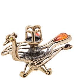 Народные промыслы AM-3054 Подсвечник «Жар-птица» (латунь, янтарь)